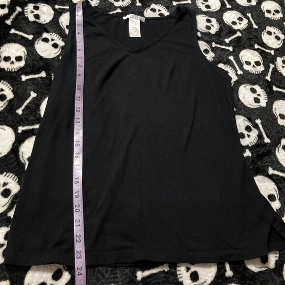 CAROLE HOCHMAN Black stretchy cotton v-neck tank top ~ SMALL MEDIUM goth shirt - Picture 7 of 14